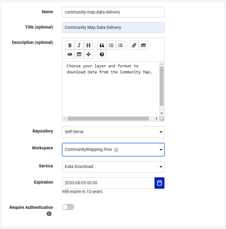 Filled out workspace app form
